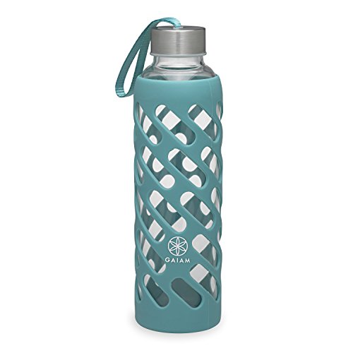 Gaiam Sure-Grip Glas-Wasserflasche mit Silikonhülle, Viridian, 590 ml