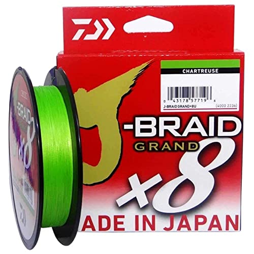 Daiwa J-Braid Grand x8E 0.16mm, 10.0kg/22.0Lbs, 270m, Chartreuse, Geflochtene Angelschnur, 127697-116