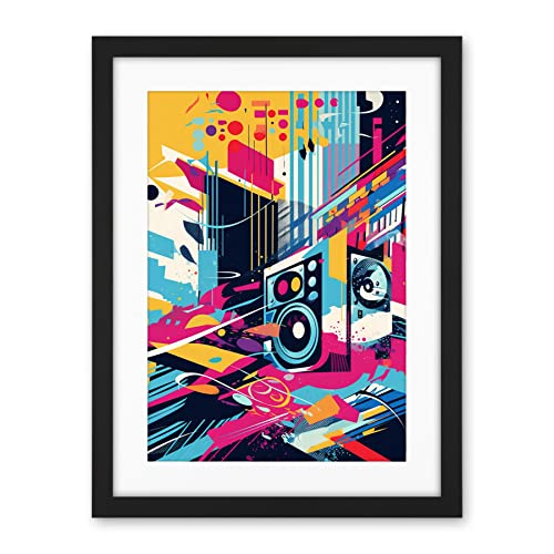 Bass Blast Music City Abstract Colour Soundscape Frequency Modern Artwork Framed Wall Art Print 18X24 Inch