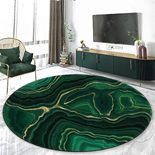 Runder Teppich, moderner Teppich mit smaragdgrünem Goldfaden, Teppich mit niedrigem Flor, waschbar, rutschfest, für Wohnzimmer, Schlafzimmer, Flurdekoration, 100 cm