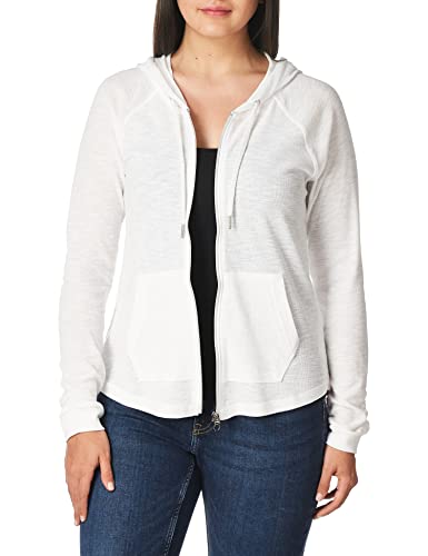 Calvin Klein Damen Ruched Long Sleeve Zip Front Hoodie Jacke, Weiß, Medium