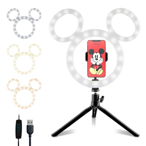 Disney Mickey Mouse Ringlicht, 30,5 cm (12 Zoll) LED-Ringlicht mit Stativ und integrierter Handyhalterung und 3 Lichteinstellungen, Mickey Mouse Geschenke
