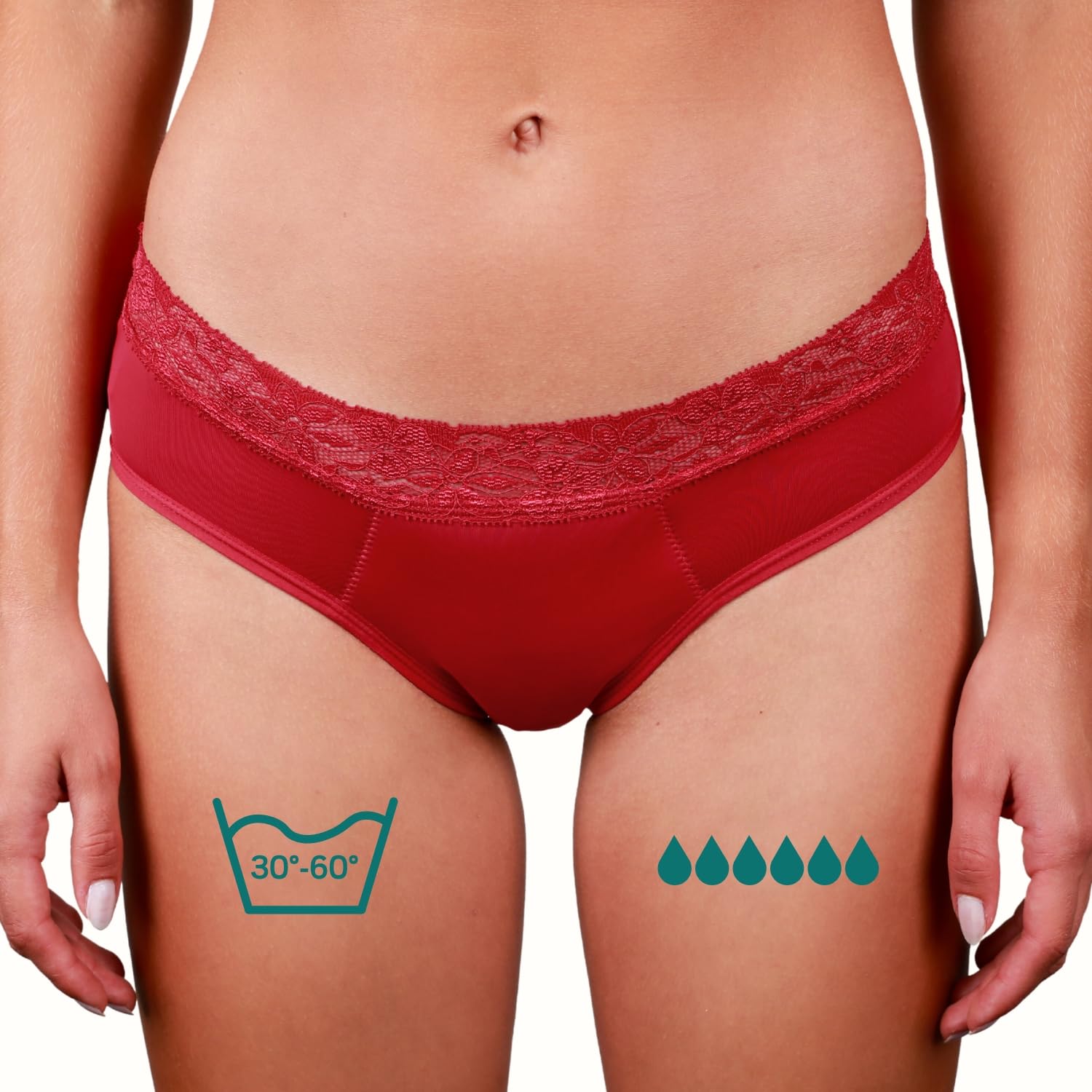 Taynie Queen ultra Perioden Unterwäsche - auslaufsichere & atmungsaktive Menstruationsunterwäsche - Unterhosen Damen ersetzt 6 Tampons, Periodenslip Tragedauer bis 12 Std, waschbar bis 60°C (36, Rot)