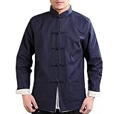 G-like Kung Fu Herren Jacke - Traditionelle Chinesische Kampfkunst Tai Chi Qigong Wing Chun Shaolin Lange Ärmel Training Kleidung Doppelseitig Frühling Herbst Mantel Casual Look (Blau und Beige, M)