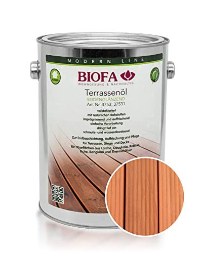 BIOFA Terrassenöl farbig 37531 Pflegeöl für Holzterrassen und Terrassen-Dielen aus Holz – Öl aus natürlichen Rohstoffen - Außenbereich (2,5L, Douglasie)