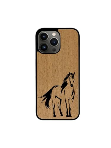Enowood Schutzhülle aus Holz, handgefertigt, Motiv: Pferd – iPhone 11 – Buche