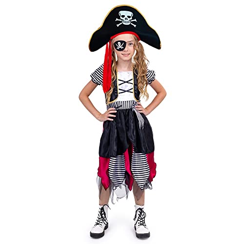 Dress Up America Piratenkostüm für Mädchen - Freibeuter-Piratenkostüm-Set - Kleid, Hut und Augenklappe