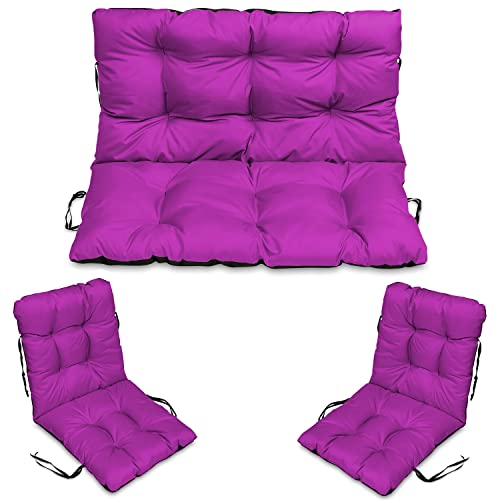 SuperKissen24. Sitzkissen Bankkissen Bankauflage - 140x50 cm und Rückenlehne 140x60 cm mit 2er 48x96 cm Stuhlkissen Set - Outdoor und Indoor - Rosa