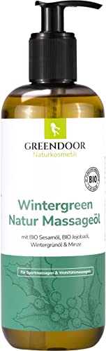 500ml Greendoor Bio Massageöl Wintergreen, frischer natürlicher Minze Duft, Massage nach Sport zur Regeneration und Muskelentspannung, Naturkosmetik für Rücken, Nacken und Schulter