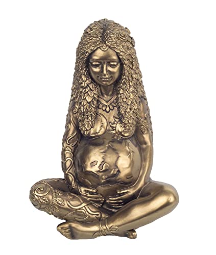 Harzfigur: Gaia, die Göttin der Mutter befruchtet die Erde zwischen den Händen, H 18 cm