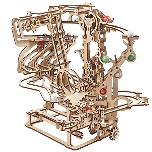 UGEARS 3D Puzzle Kugelbahn aus Holz - Murmel-Kettenbahn - DIY Spielset - Holzmurmelbahn - Modellbausatz für Erwachsene - Kugelbahn aus Holz - Kinetische Skulptur 3D Holzpuzzle - Konstruktionsspielzeug