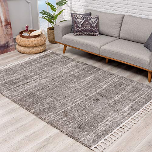 Teppich Hochflor Shaggy in Grau Modern super Soft mit Meliert Wohnzimmer Größe 200/290 cm