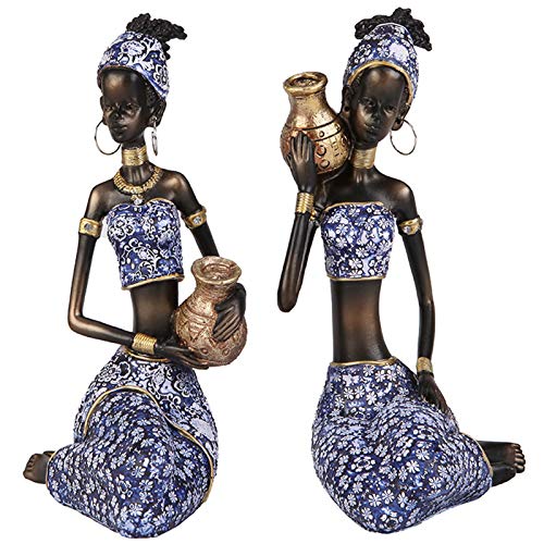 BOCbco Statue Afrikanische Figur Skulptur, Frauenskulptur Handgemachte Dekorationen Für Zuhause, Vintage Geschenk,Blau