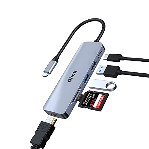USB C HUB, 6 in 1 USB C Adapter mit 4K HDMI Ausgang, 2 USB 3.0, 100W PD, SD/TF Card Playback Kompatibel mit MacBook Pro/Air/Surface Pro und Anderen Type-C Geräten