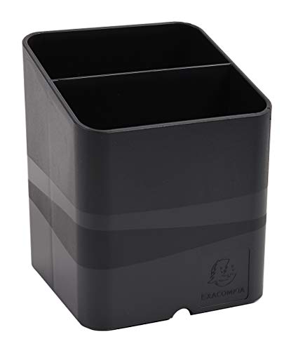 Exacompta 677014D 10er Pack Premium Stiftehalter Pen-Cube Ecoblack aus Recycling-Kunststoff mit 2 Fächern für mehr Ordnung auf dem Schreibtisch Blauer Engel Stifteköcher Stiftebox Organizer schwarz