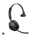 Jabra Evolve2 65 Wireless PC Headset – Noise Cancelling Microsoft Teams Certified Mono Headphones With Long-Lasting Battery – USB-C Bluetooth Adapter – Black