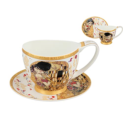 CARMANI - Teetasse und Untertasse aus Keramik mit Gustav Klimt, The Kiss 350 ml
