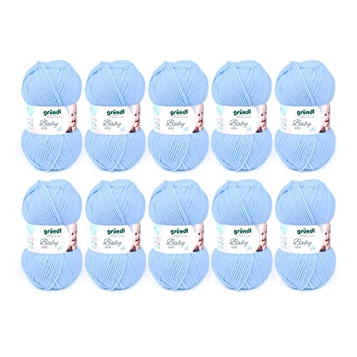 Gründl Baby Uni Wolle, 70 % Polyacryl 30 % Polyamid, 10er pack, pastellblau, 35 x 32 x 8 cm