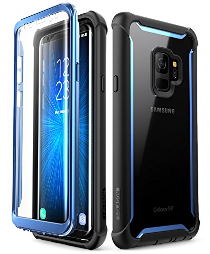 i-Blason Samsung Galaxy S9 Hülle Ares Bumper Case 360 Grad Handyhülle Robust Schutzhülle Clear Cover mit integriertem Displayschutz, Schwarz/Blau