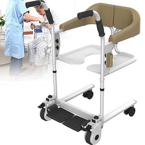 Patient Moving Lift Rollstuhl für Zuhause,Multifunktions-Patienten Rollstuhl,Patiententransfer Stuhl,Patientenlifter für Erwachsene,Behinderte,Senioren,Brown