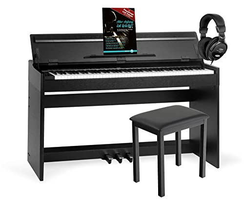 McGrey DP-18 SM E-Piano Set - 88 gewichtete Tasten mit Hammermechanik und Anschlagdynamik - 128 Klänge - Tastaturabdeckung - inkl. Klavierbank, Kopfhörer und Klavierschule - Schwarz matt