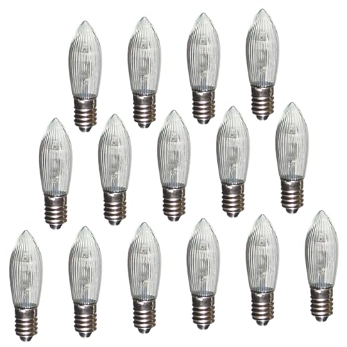 Erzgebirgslicht - AUSWAHL - 15 Stück LED Topkerze 8-55 V 0,1-0,2 W für 4-28 Brennstellen E10 Riffelkerze Ersatzbirne Glühbirne Glühlämpchen für Lichterketten Pyramide Schwibbogen
