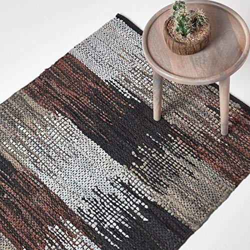 Homescapes Teppich aus 100% recyceltem Leder, Cutshuttle-Lederteppich 120 x 180 cm, schwarz-braun-grau