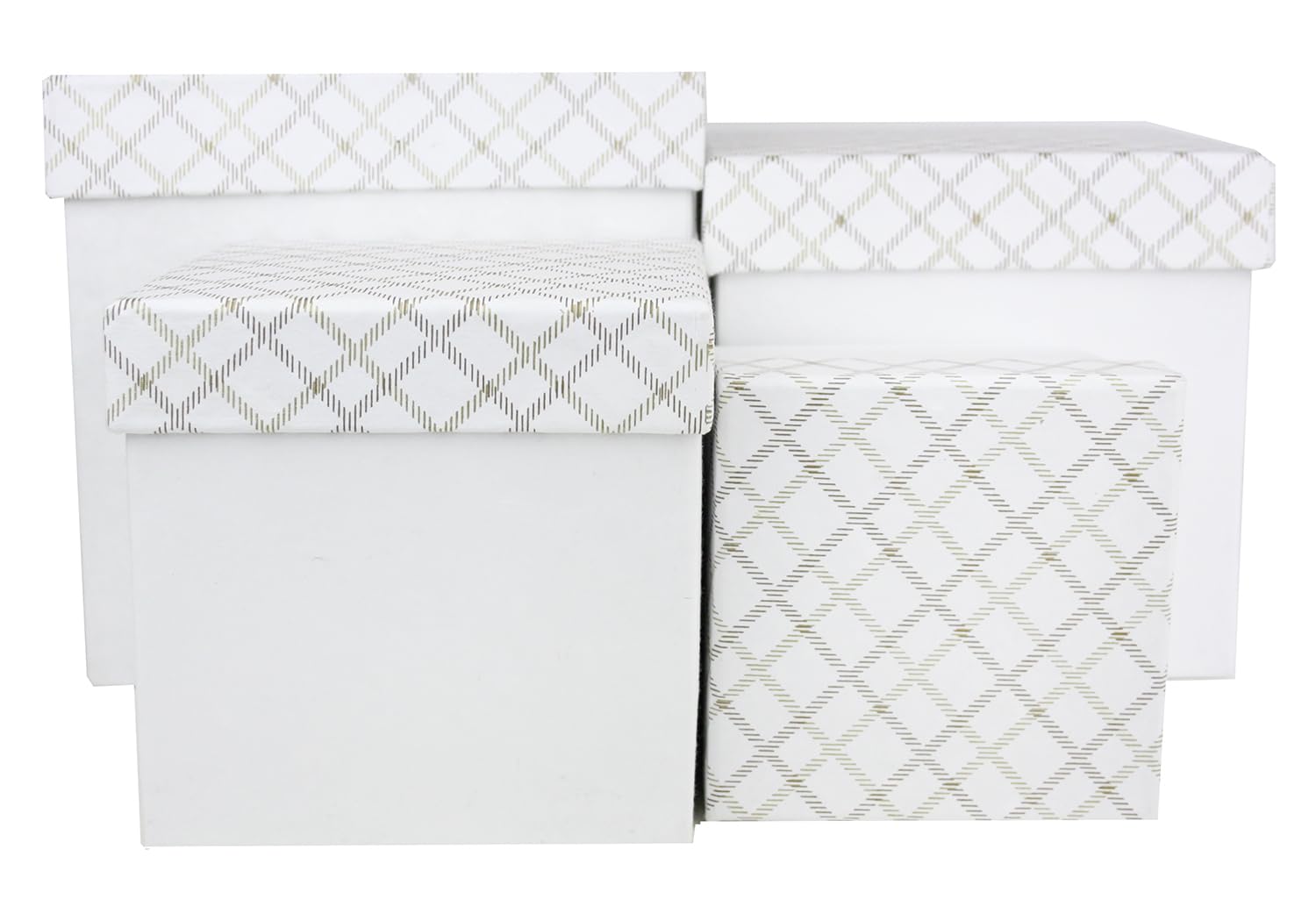 Emartbuy Geschenkboxen, quadratisch, handgefertigt, aus Baumwollpapier, kariert, Weiß, 4 Stück