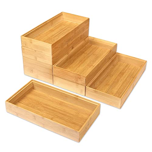 Schramm® 8 Stück Aufbewahrungsboxen aus Bambus 4 Verschiedene Größen Schubladen Organizer Ordnungsbox 8er Pack Ordnungssystem, Größe:30.5 x 15 x 5 cm