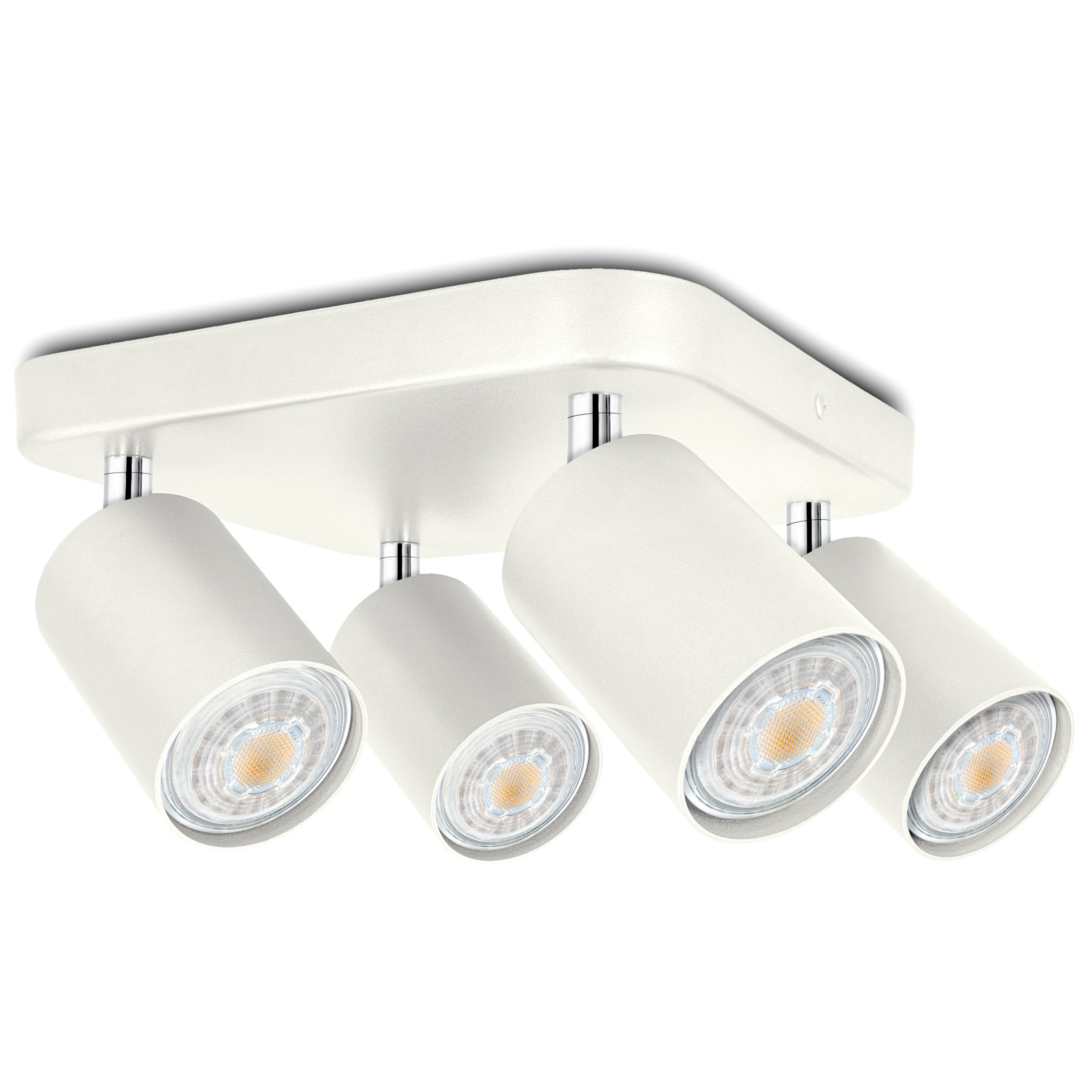 SSC-LUXon LED Deckenstrahler Weiß, 4 flammig dreh- und schwenkbar - Spotserie 4er - Spot Beleuchtung inklusive 4 x LED GU10 warmweiß