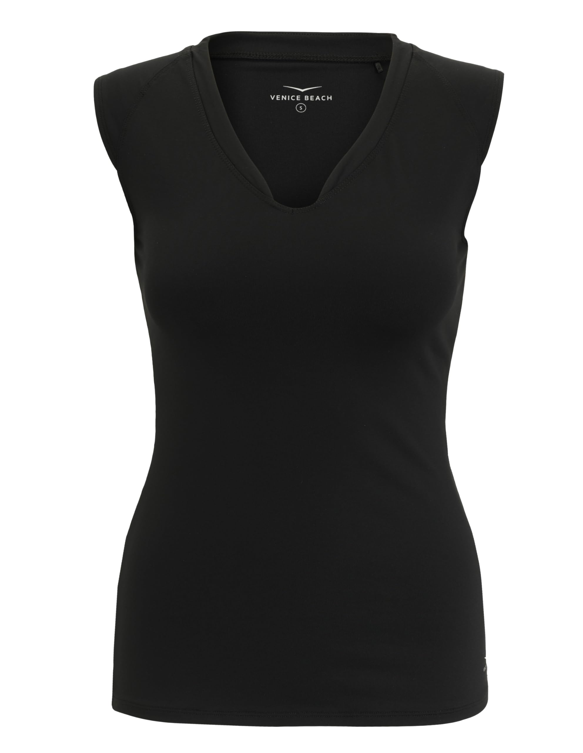 Venice Beach Sport-T-Shirt für Damen mit körperumspielender Schnittform und V-Ausschnitt ELEAM L, Black