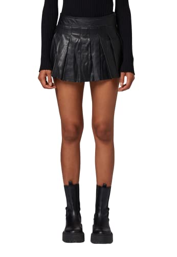 RICANO Plated Skirt, Damen Leder Mini-Rock aus echtem Lamm Nappa Leder (Glattleder) in schwarz (Schwarz, XL)