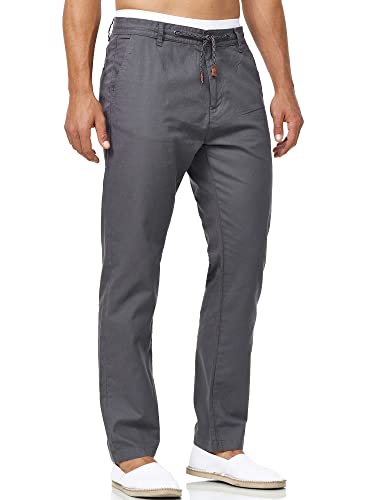 Indicode Herren Veneto Stoffhose aus 55% Leinen & 45% Baumwolle m. 4 Taschen | Lange sportliche Regular Fit Hose Moderne Baumwollhose Leinenhose Bequeme Freizeithose f. Männer Iron S