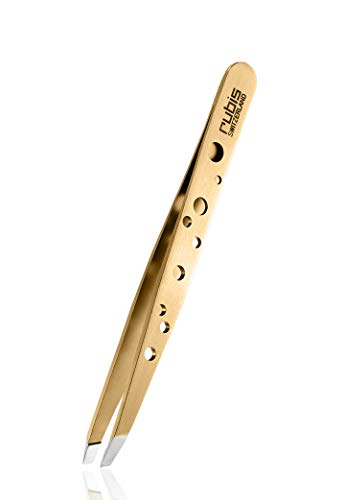 Rubis Elegance Pinzette Gold - schräg - Vergoldete Augenbrauenpinzette mit Lochdesign