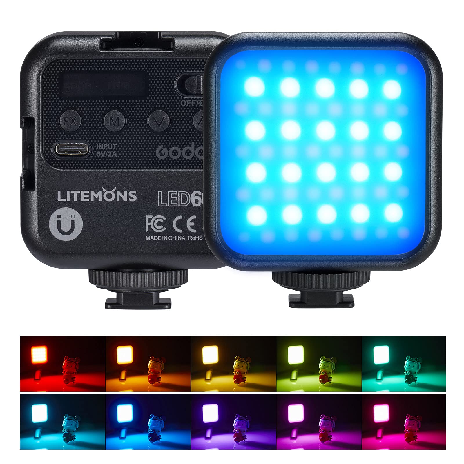 GODOX LITEMONS LED6R RGB LED-Videoleuchte, Taschenlicht Bicolor 3200K-6500K CRI 95, 13 FX Lichteffekte, HSI Modus, wiederaufladbar für Aufnahmen, Live Streaming, Mikrofilm