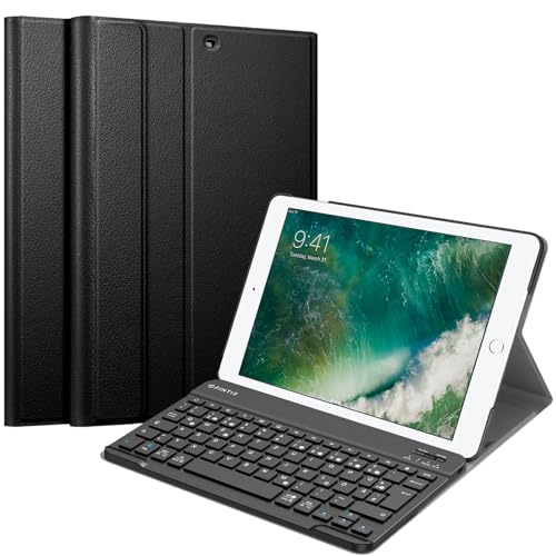 Fintie Tastatur Hülle für iPad Air 2 / iPad Air - Ultradünn leicht Ständer Schutzhülle Keyboard Case mit magnetisch Abnehmbarer drahtloser Deutscher Bluetooth Tastatur, Schwarz