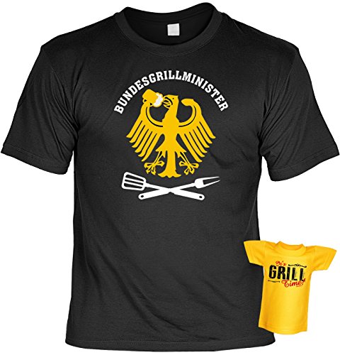 Griller T-Shirt Bundesgrillminister Grill BBQ Shirt geil Bedruckt Geschenk Set mit Mini Flaschenshirt