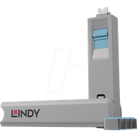 LINDY 40465 USB Typ C Port Blocker Schlüssel, blau, 4 Stück
