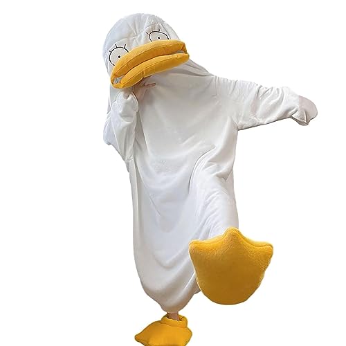 WOTEG Enten-Einteiler-Pyjama für Erwachsene - Plüsch Flanell Cosplay Kostü Ente | Unisex-Tierkostü, Halloween-Kostüme für Damen, Teenager, Herren, Cosplay