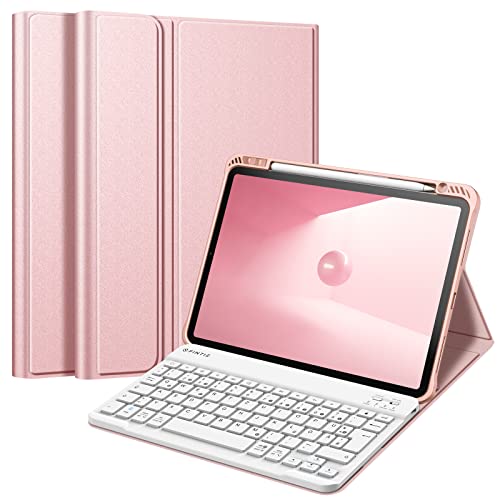 Fintie Tastatur Hülle für iPad Pro 11" 2021(3. Gen) / 2020/2018 Soft TPU Rückseite Gehäuse Schutzhülle mit stifthalter, magnetisch Abnehmbarer Bluetooth Tastatur mit QWERTZ Layout, Roségold