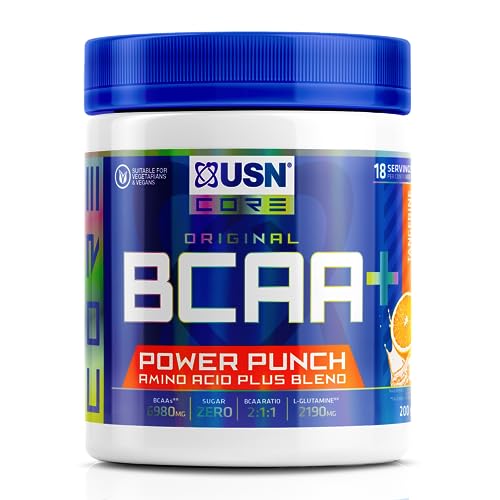 USN BCAA Power Punch 200g, BCAA Pulver mit Vitamin B6; Intra-Training Getränk mit köstlichem Mandarinengeschmack