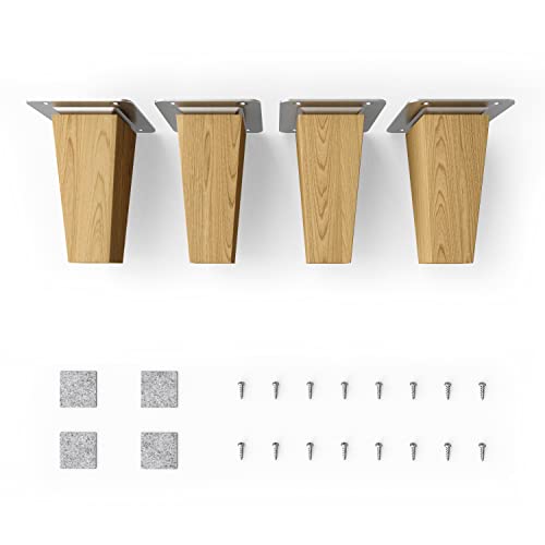 Sossai® Holz-Tischbeine - Clif Square | Öl-Finish | Höhe: 10 cm | HMF3 | eckig, konisch (gerade Ausführung) | Material: Massivholz (Eiche) | für Tische, Beistelltische, Schminktische