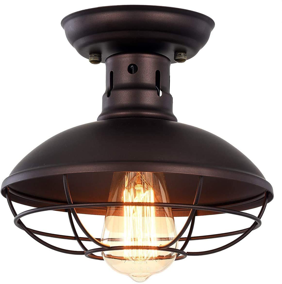 OUKANING Vintage Deckenleuchte Schwarz Metal Ceiling Light E27 Semi Flush Mount Ceiling Light Vintage 8,7 inch Deckenlampen Industrielampe Lampe