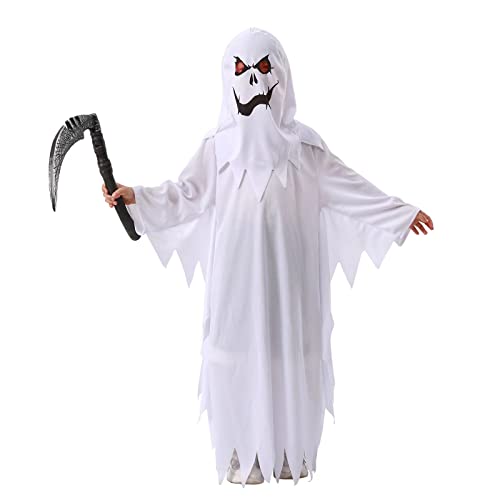 NA# Jungen-Kostüm für Kinder, weißes Gespenst, Halloween-Kostüm, Trick-Gold-Treating, mit Sichel, Weiß, 10-12 Jahre