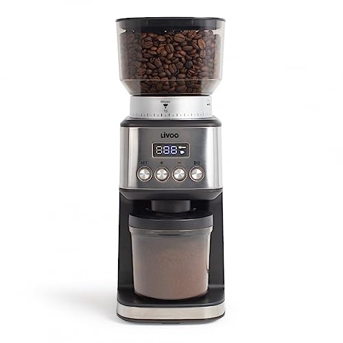 Livoo, Elektrische Kaffeemühle DOD191, Leistung 180 W, 600 Umdrehungen pro Minute, 31 Mahlstufen, Fassungsvermögen des Kaffeebehälters 320 g und gemahlenen Kaffee 130 g, 10 Tassen.