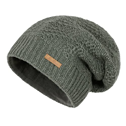 McRon Damen Gefütterte Beanie Wollmütze Lina Dunkelgrau