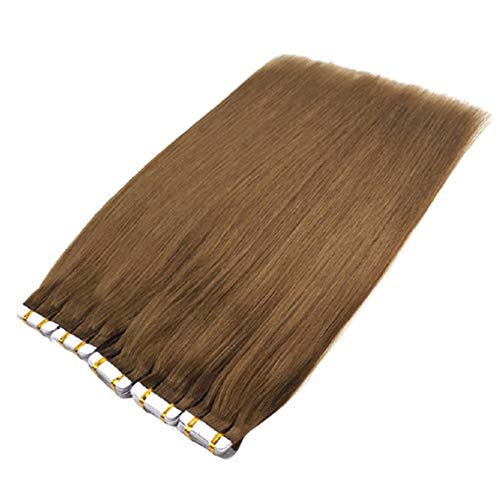 Remy Tape Hair Extensions, hellbraune gerade menschliche Haare nahtlose Haut Schuss unsichtbares doppelseitiges Band Haarverlängerung für Frauen, 8#,5 packages,24''/60cm