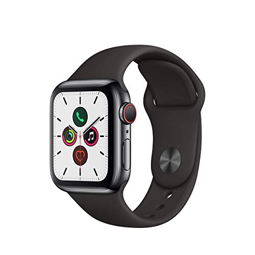 Apple Watch Series 5 40mm (GPS + Cellular) - Edelstahlgehäuse Space Grau Schwarz Sportarmband (Generalüberholt)