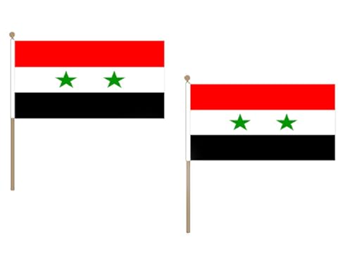AZ FLAG STOCKFLAGGE SYRIEN 45x30cm mit holzmast - 10 stück SYRISCHE STOCKFAHNE 30 x 45 cm - flaggen