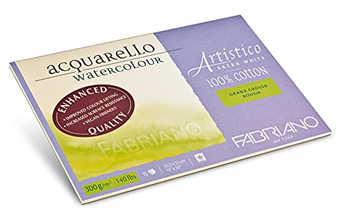 Fabriano Artistico Acquarello Watercolour, extra weiß, Grobkorn, 35,5 x 51 cm, 15 Blatt 300 g/m², hochwertiger Künstler-Aquarellkarton, Block 4-seitig geleimt, vegan